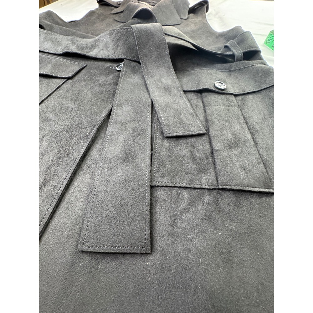 Banana Republic Vegan Suede Trench Vest Black Belted Sleeveless Coat M Western - Picture 3 of 16